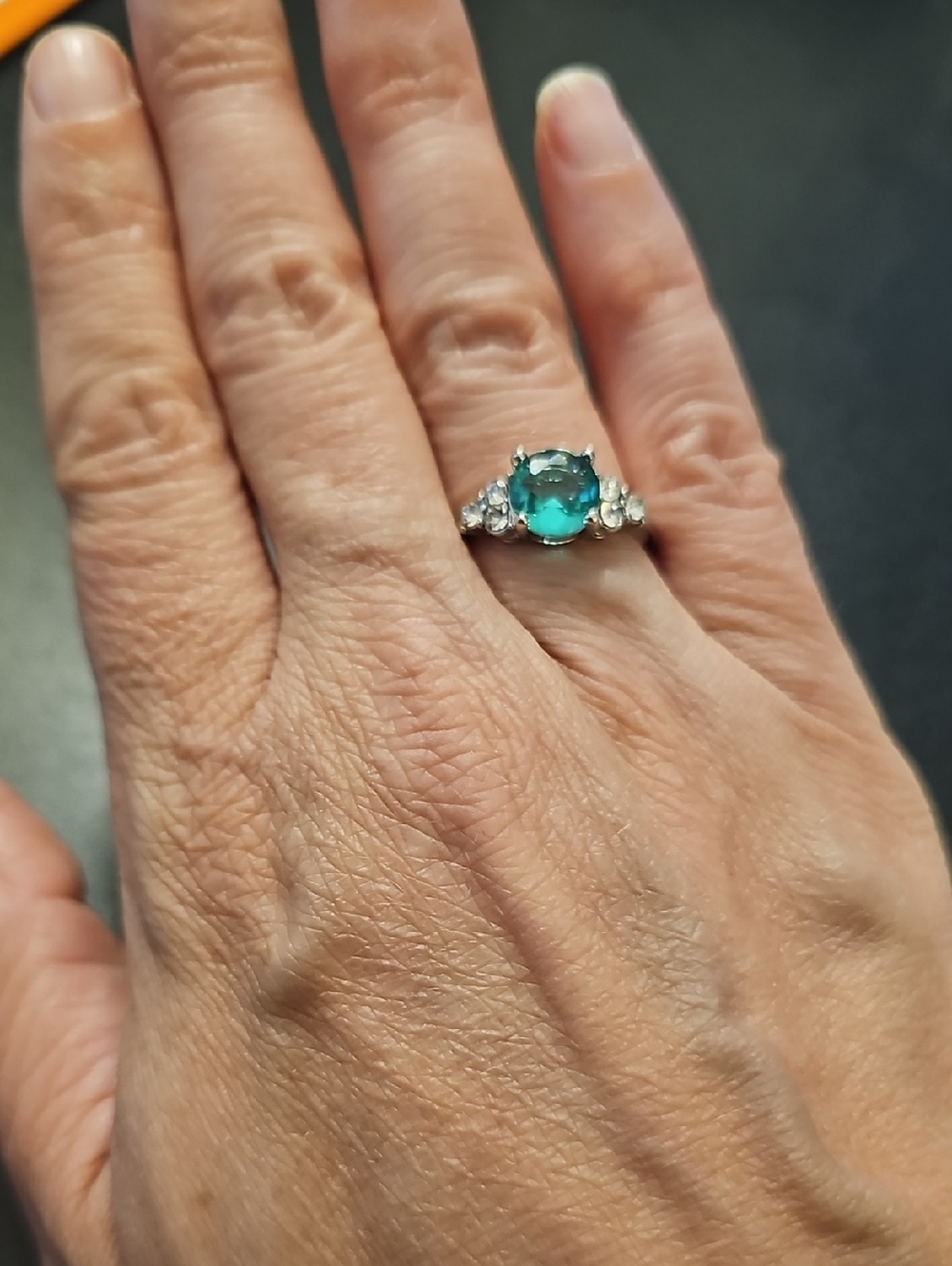 Sterling Silver Blue-Green Gemstone Ring with Accent Stones